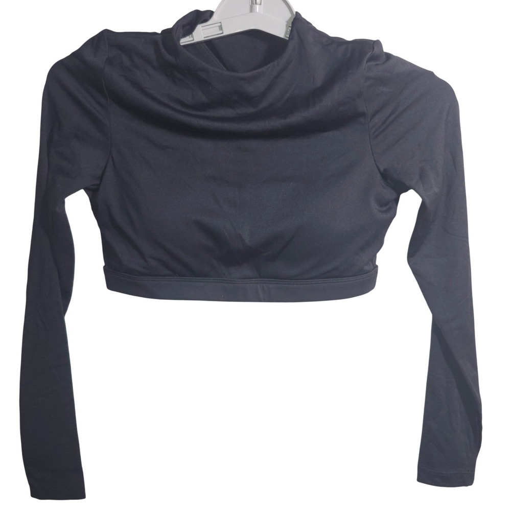 YoungLA Black Long Sleeve Mock Neck Open Back Crop Top W345 Womens Small‎